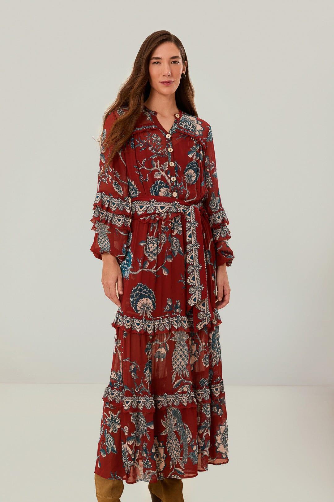 Red Tropical Landing Maxi Dress, TROPICAL LANDING RED / XS Product Image