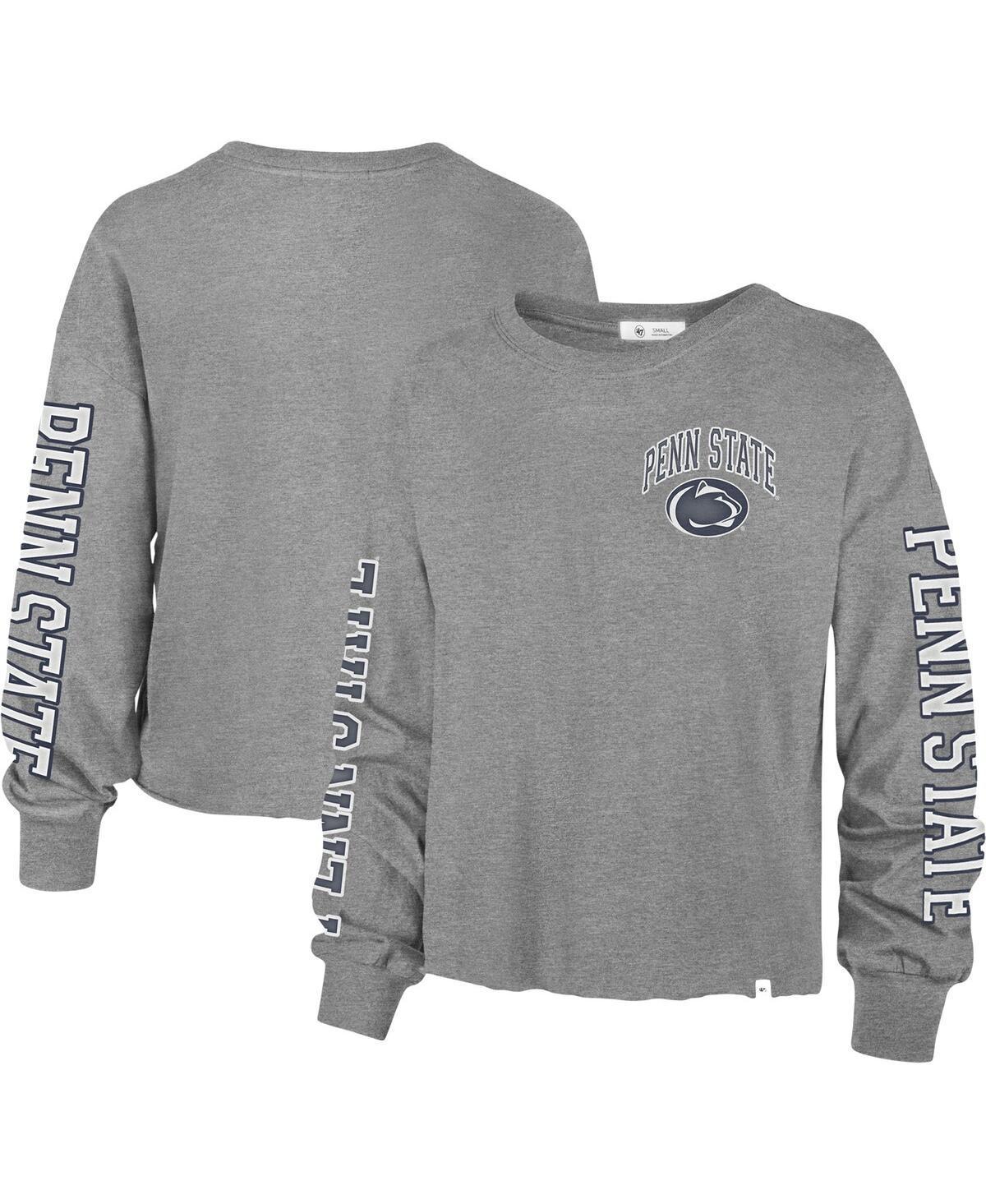 Womens 47 Heathered Gray Penn State Nittany Lions Ultra Max Parkway Long Sleeve Cropped T-shirt Product Image