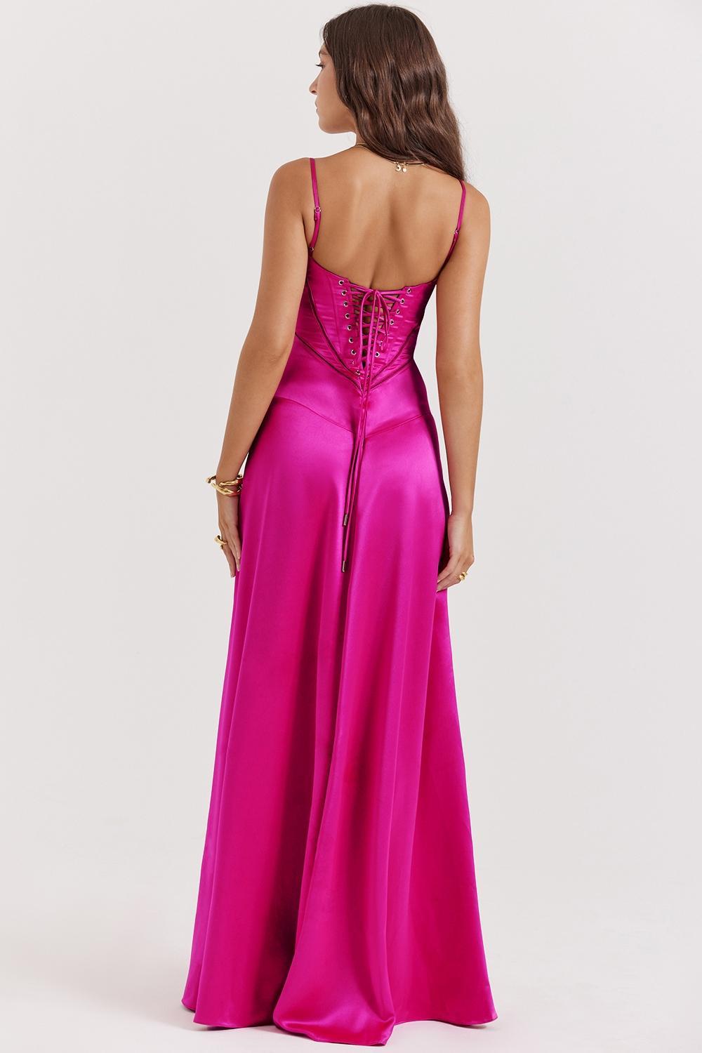 Anabella Fuchsia Lace Up Maxi Dress Product Image