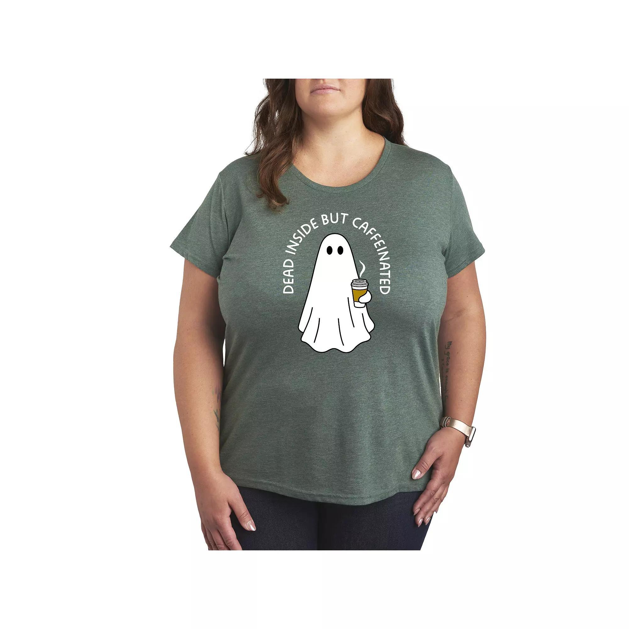 Plus Size Caffeinated Ghost Graphic Tee, Women's, Size: 1XL, Grey Green Product Image