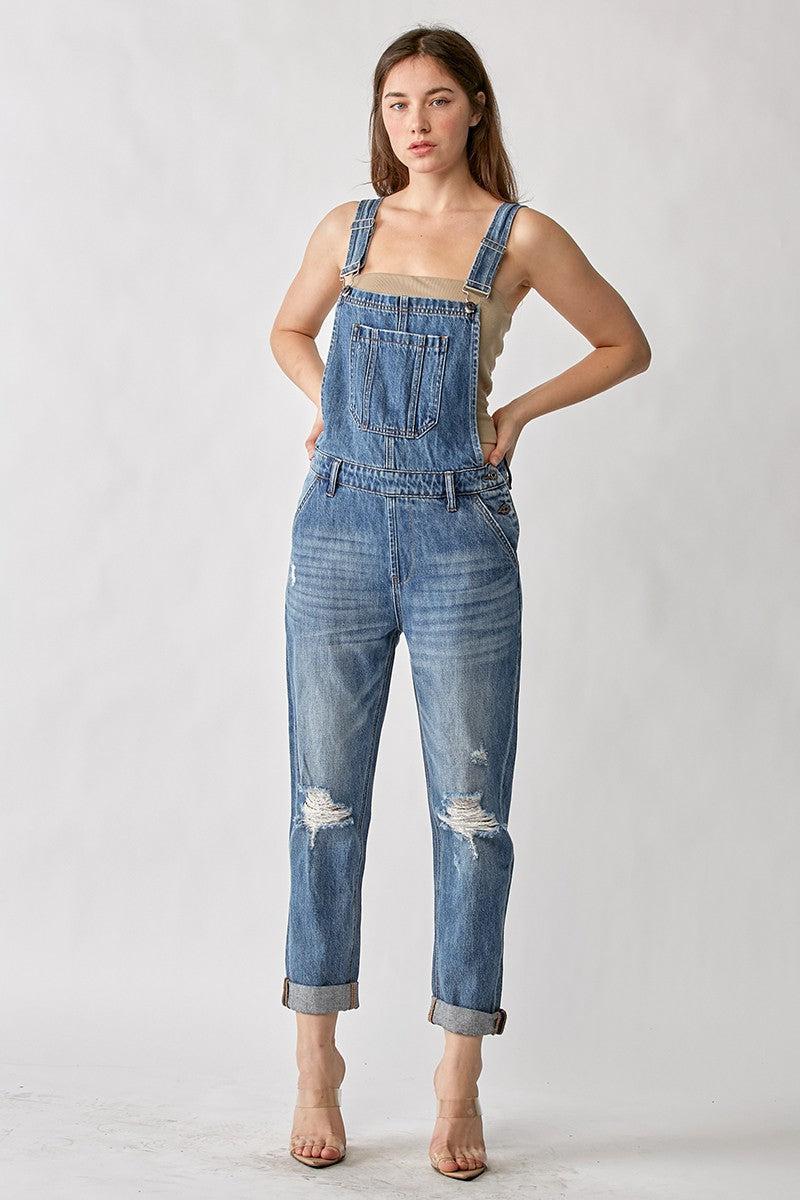 Distressed Relaxed Fit Overalls Product Image