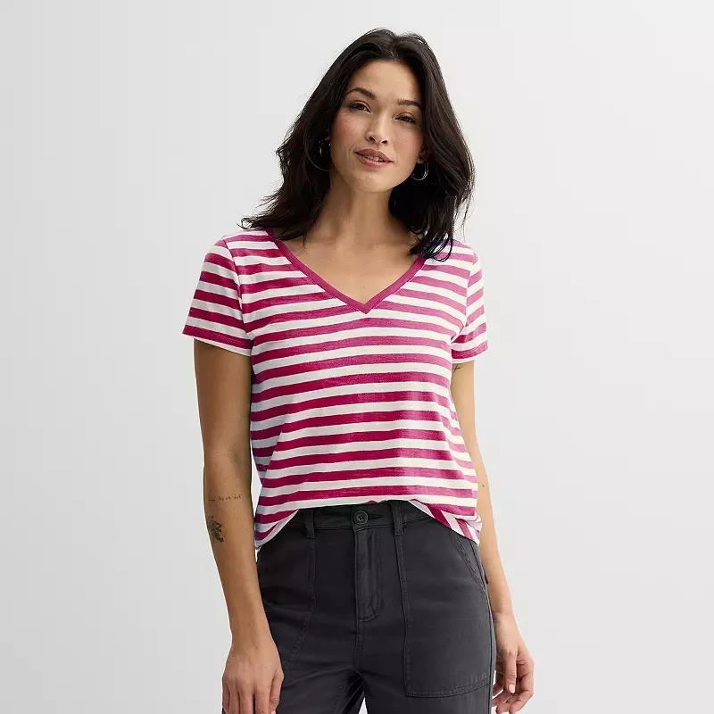 Women's Sonoma Goods For Life® Everyday Short Sleeve V-Neck Tee, Size: XXL, Small Red Stripe Product Image