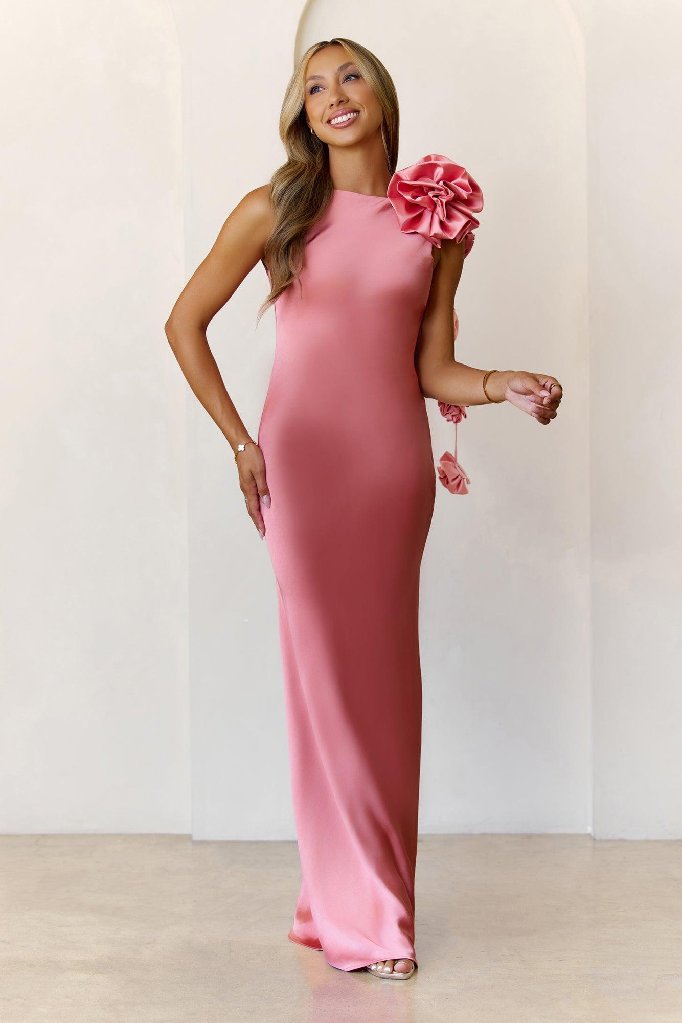 Petal Perfect Satin Maxi Dress Rose Product Image