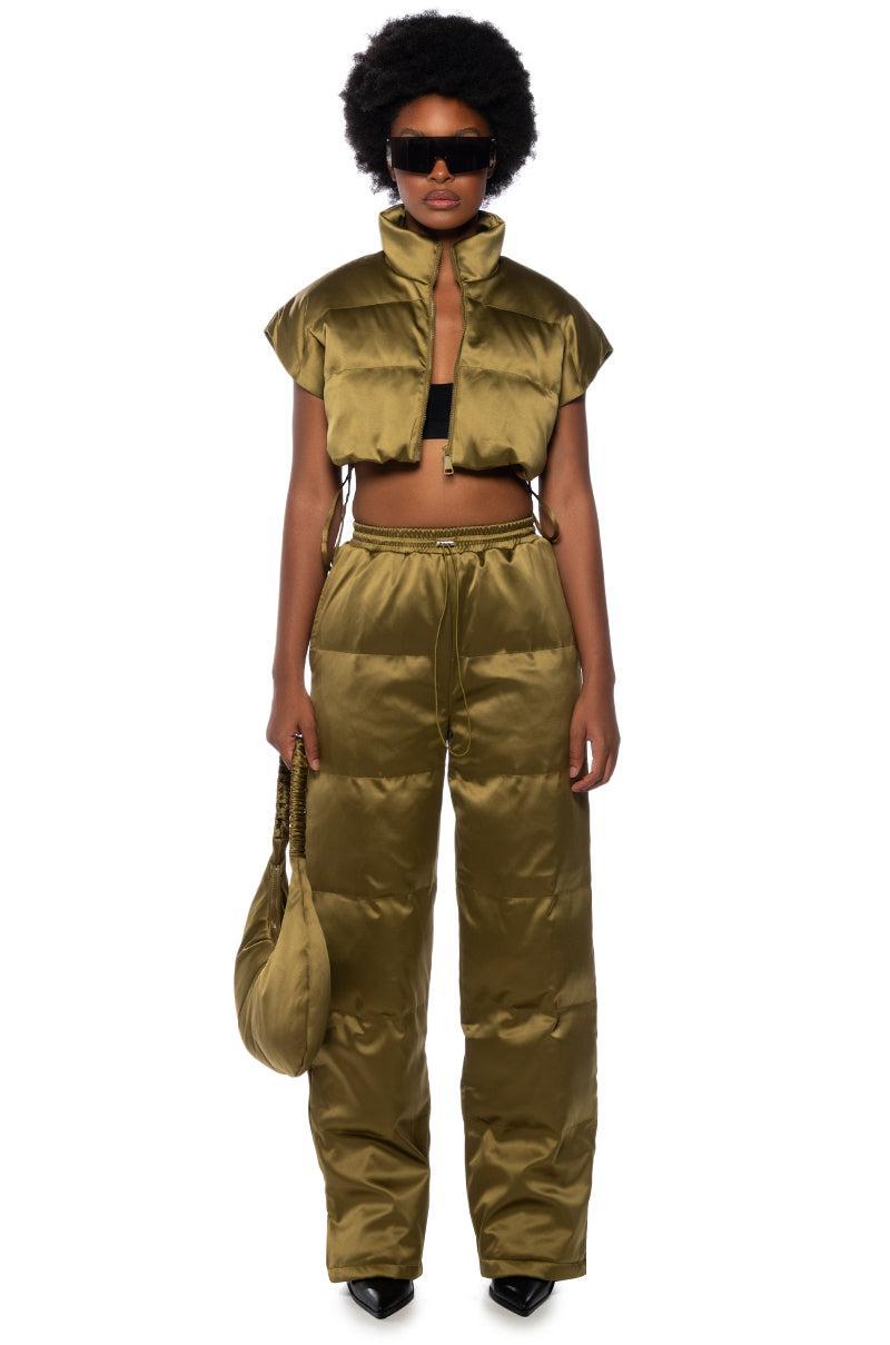 PUT U ON WIDE LEG SATIN PUFFER PANT Product Image