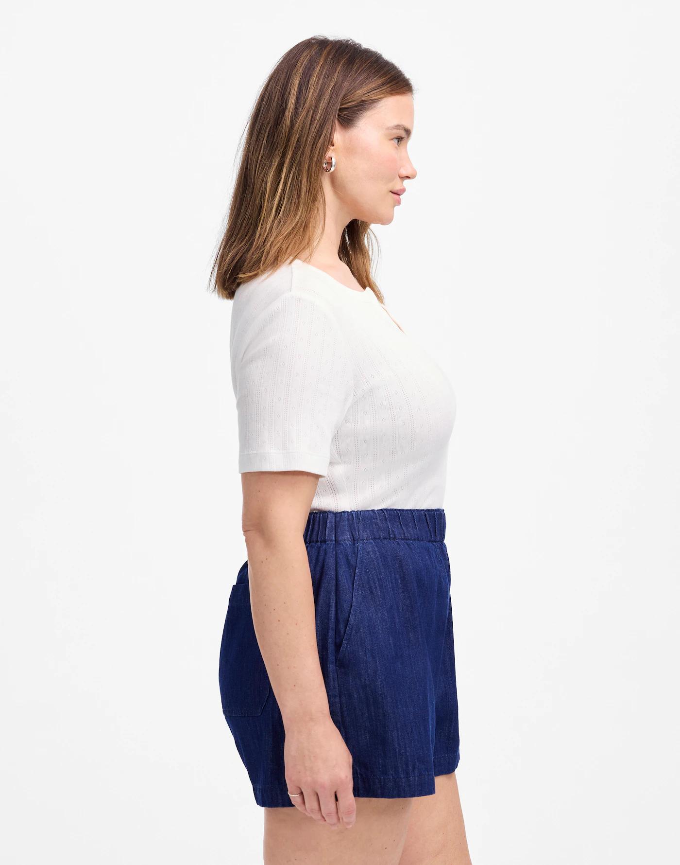 Plus Denim Pull-On Shorts in Bright Rinse Wash Product Image