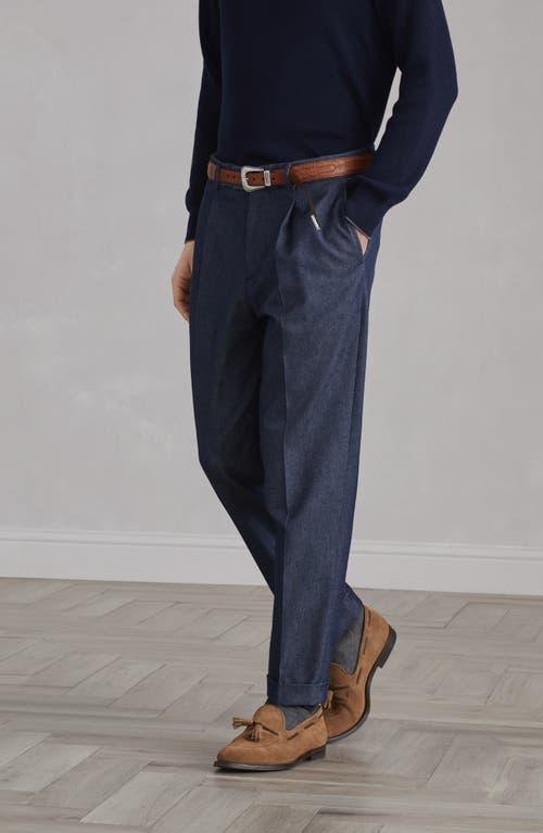 BRUNELLO CUCINELLI Tapered-leg Wool Trousrs In Denim Product Image