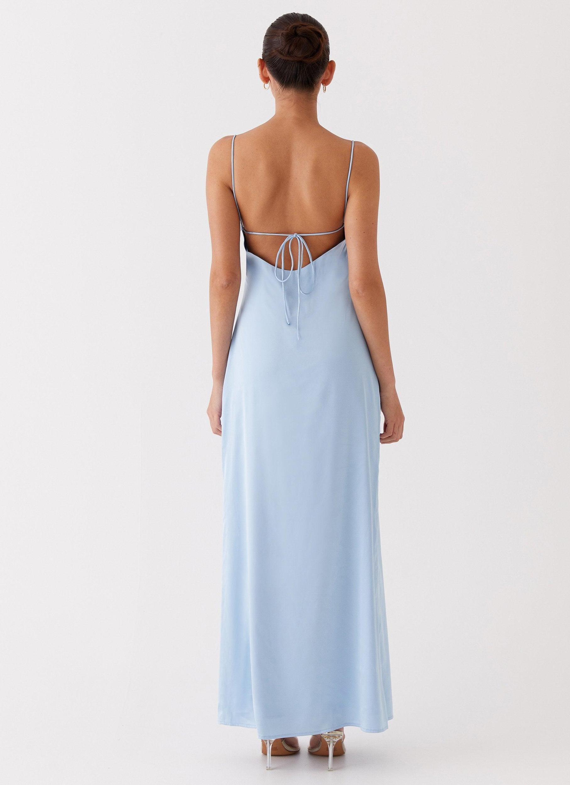 Dream Sight Lace Satin Maxi Dress - Ice Blue Product Image