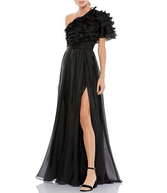 Mac Duggal Applique One Shoulder Short Sleeve A-Line Gown Product Image