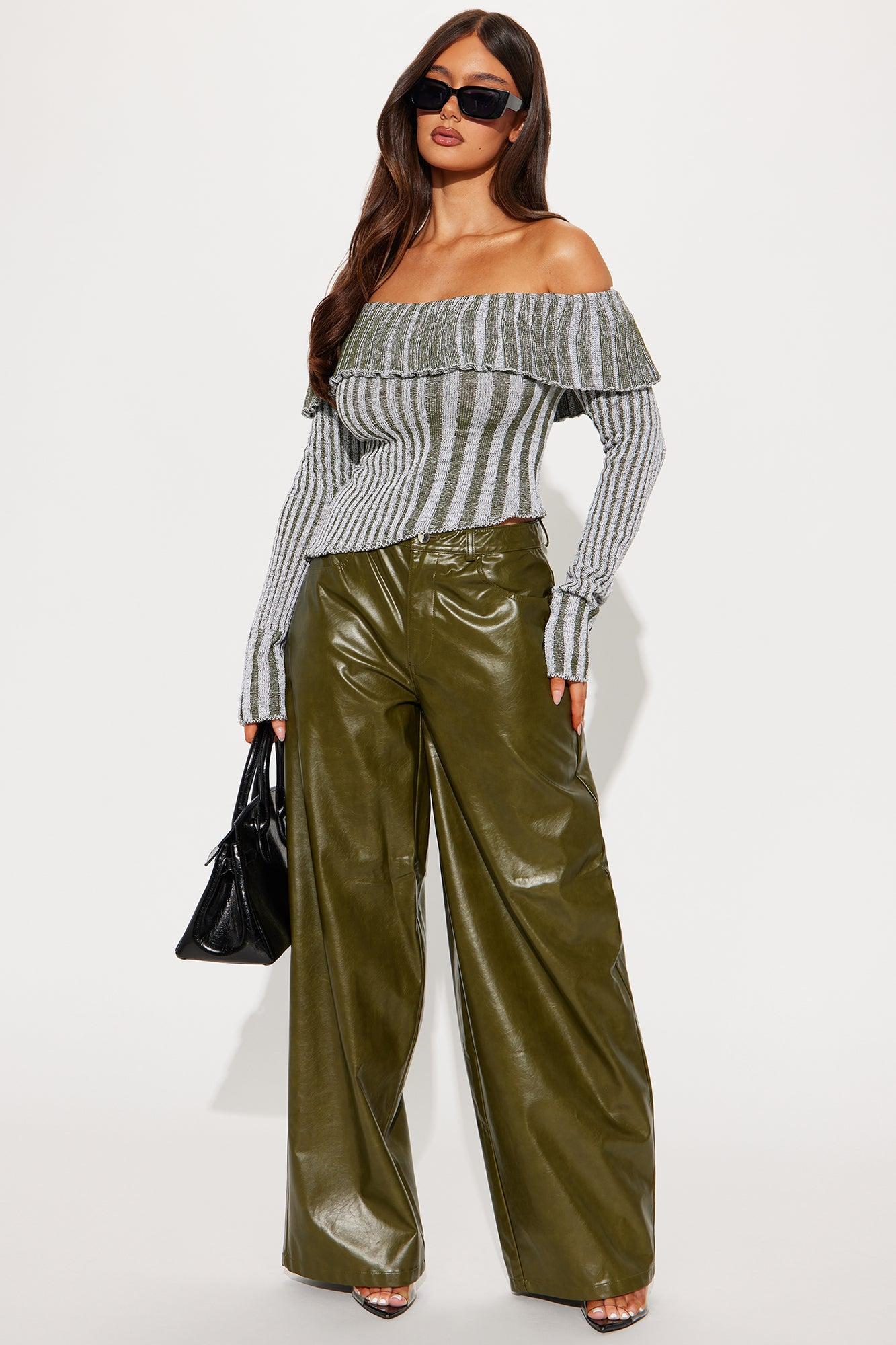 Clea Washed Off Shoulder Sweater - Olive/combo Product Image