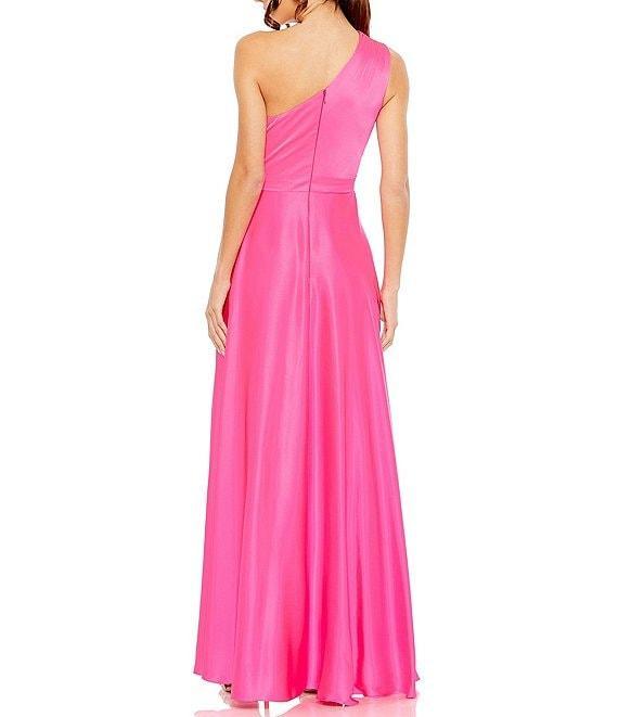 Mac Duggal Satin One Shoulder Sleeveless Ruffle High-Low A-Line Dress Product Image