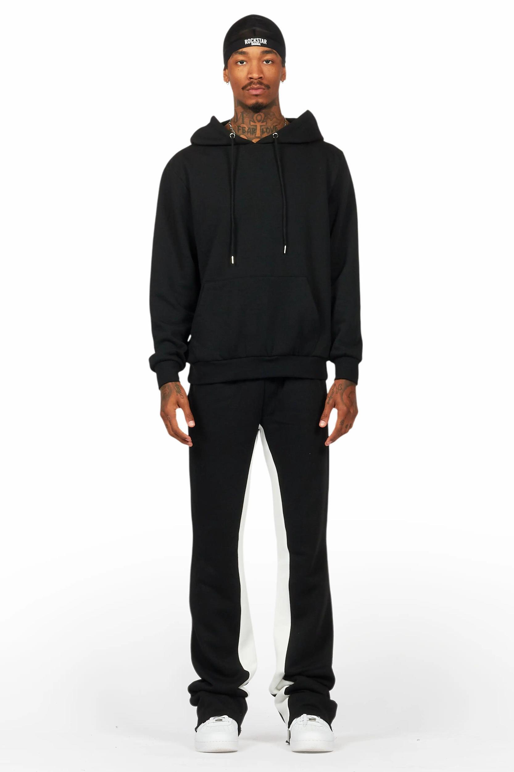 Basic Black/White Hoodie/Baggy Track Pant Set Male Product Image