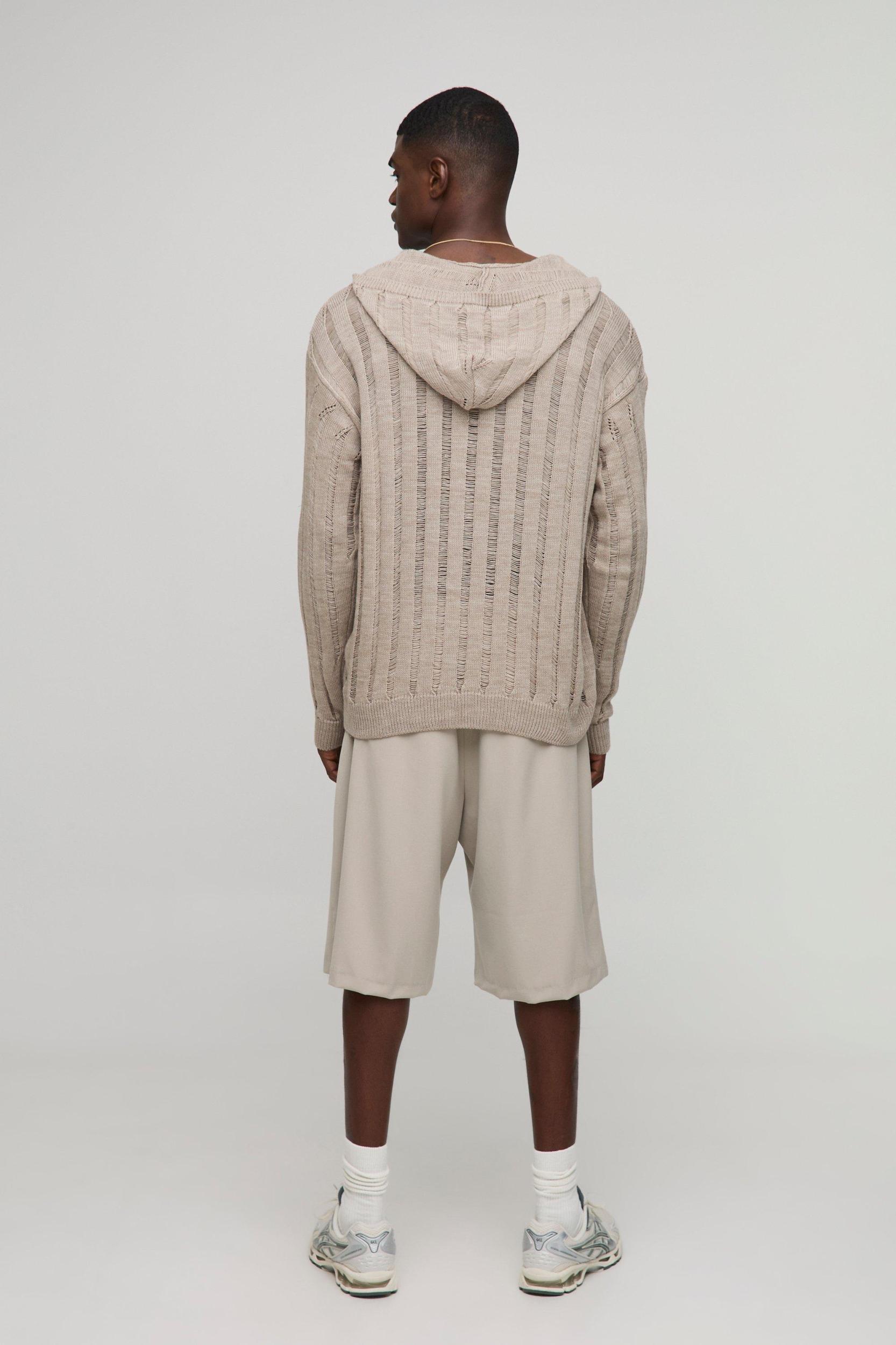 Oversized Ladder Stitch Knitted Hoodie | boohooMAN USA Product Image