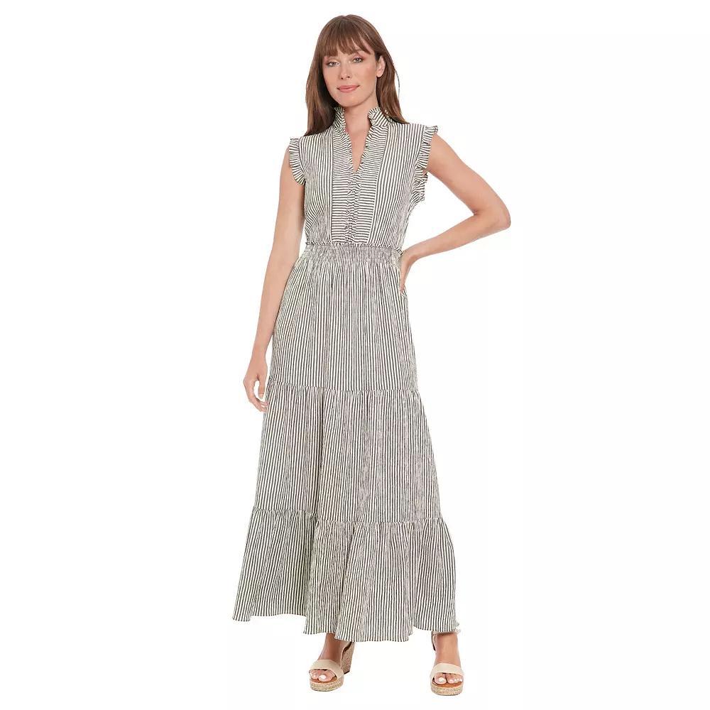 Petite London Times Smocked Waist Tiered Maxi Dress, Women's, Size: 12 Petite, Black Stripe Product Image