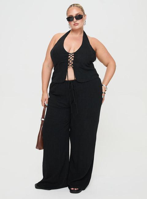 Clouded Linen Blend Vest Top Black Curve Product Image