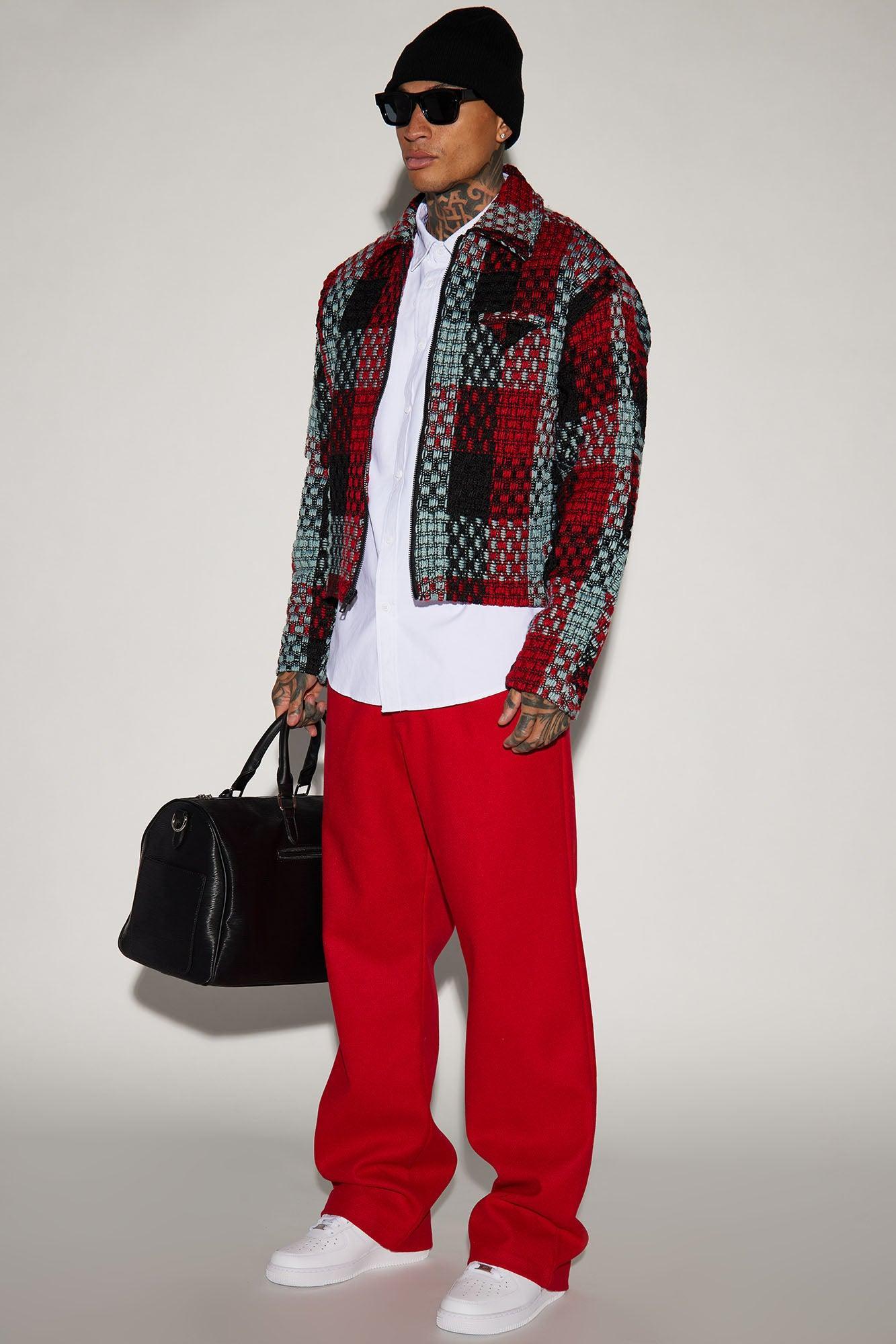 Beverly Tweed Cropped Chore Jacket - Red/combo Product Image