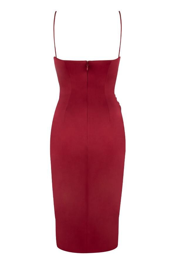 Anja Wine Satin Corset Midi Dress Product Image