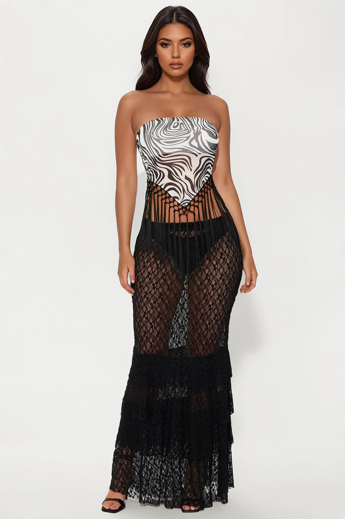 Dixie Zebra Print Strapless Mesh Top - Black/combo Female Product Image