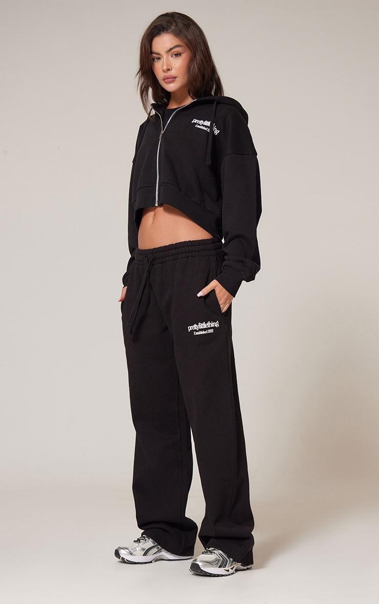 PRETTYLITTLETHING Black Premium Print Zip Front Hoodie Product Image