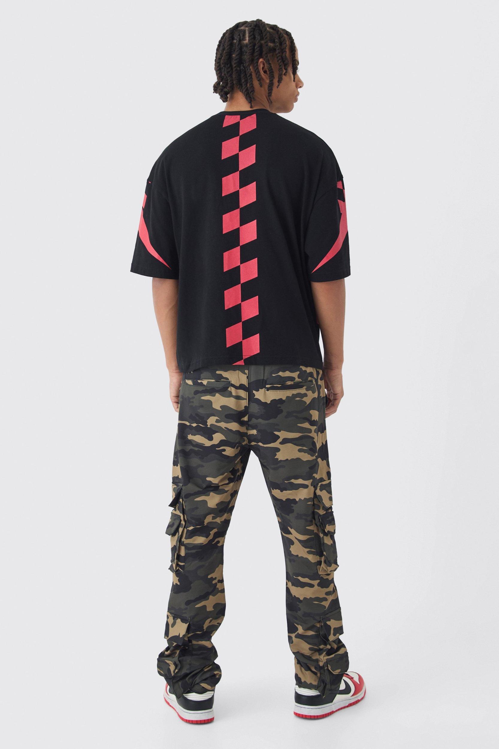 Elasticated Slim Stacked Nylon Camo Cargo Pants | boohooMAN USA Product Image