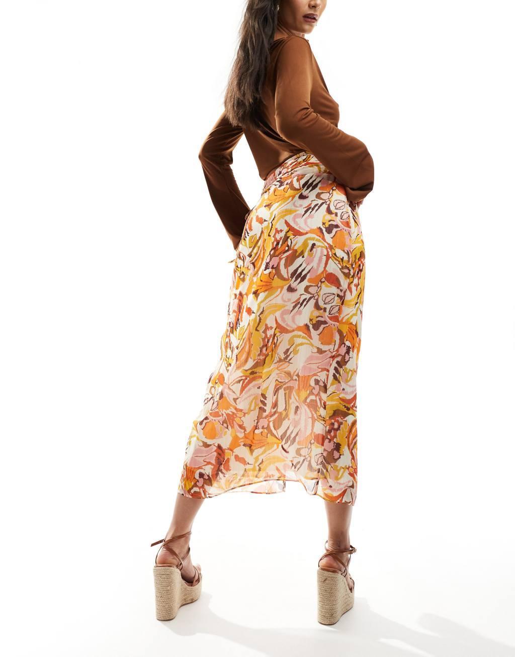 Style Cheat wrap midi skirt in floral print Product Image