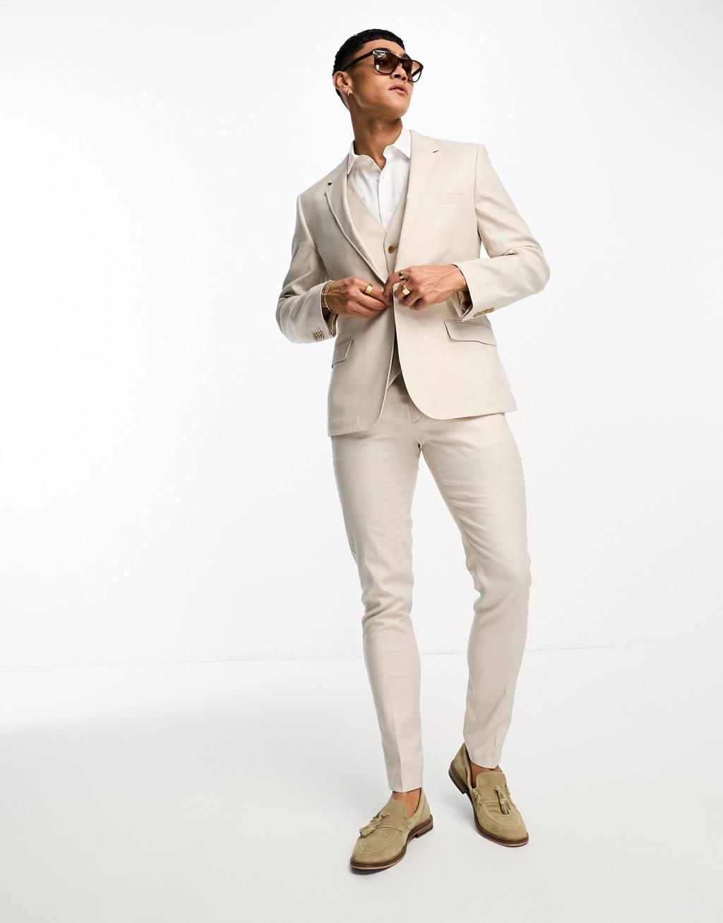 ASOS DESIGN skinny linen mix suit pants Product Image