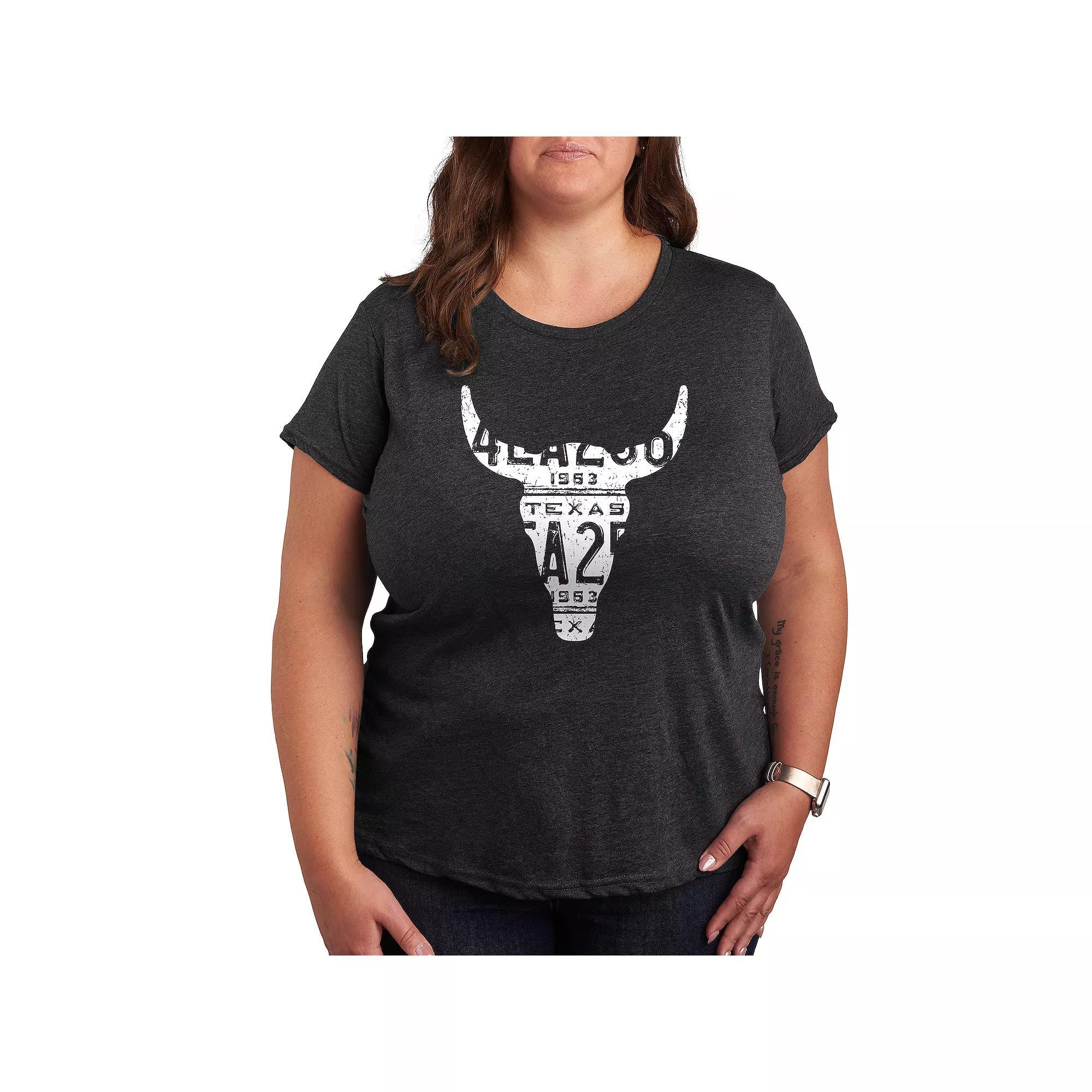 Plus Size Texas License Plate Steer Graphic Tee, Women's, Size: 2XL, Heather Grey Product Image