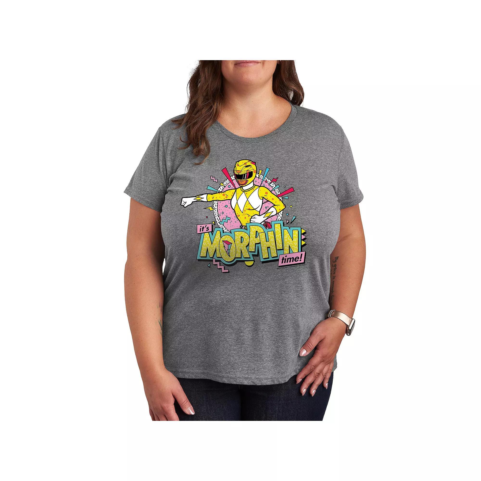 Plus Size Power Rangers Morphin Yellow Graphic Tee, Women's, Size: 2XL, Grey Gray Product Image