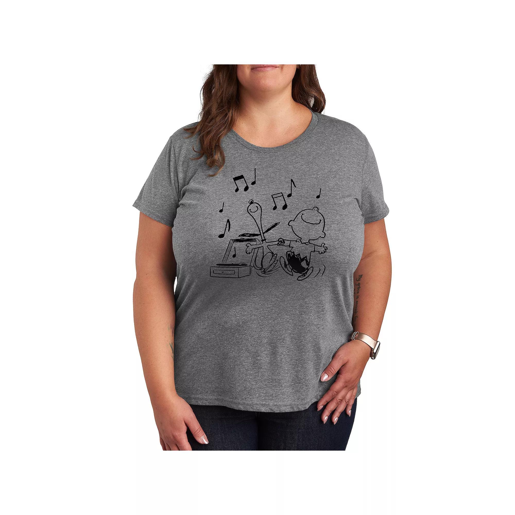 Plus Peanuts Snoopy & Charlie Brown Dancing Graphic Tee, Women's, Size: 2XL, Grey Gray Product Image