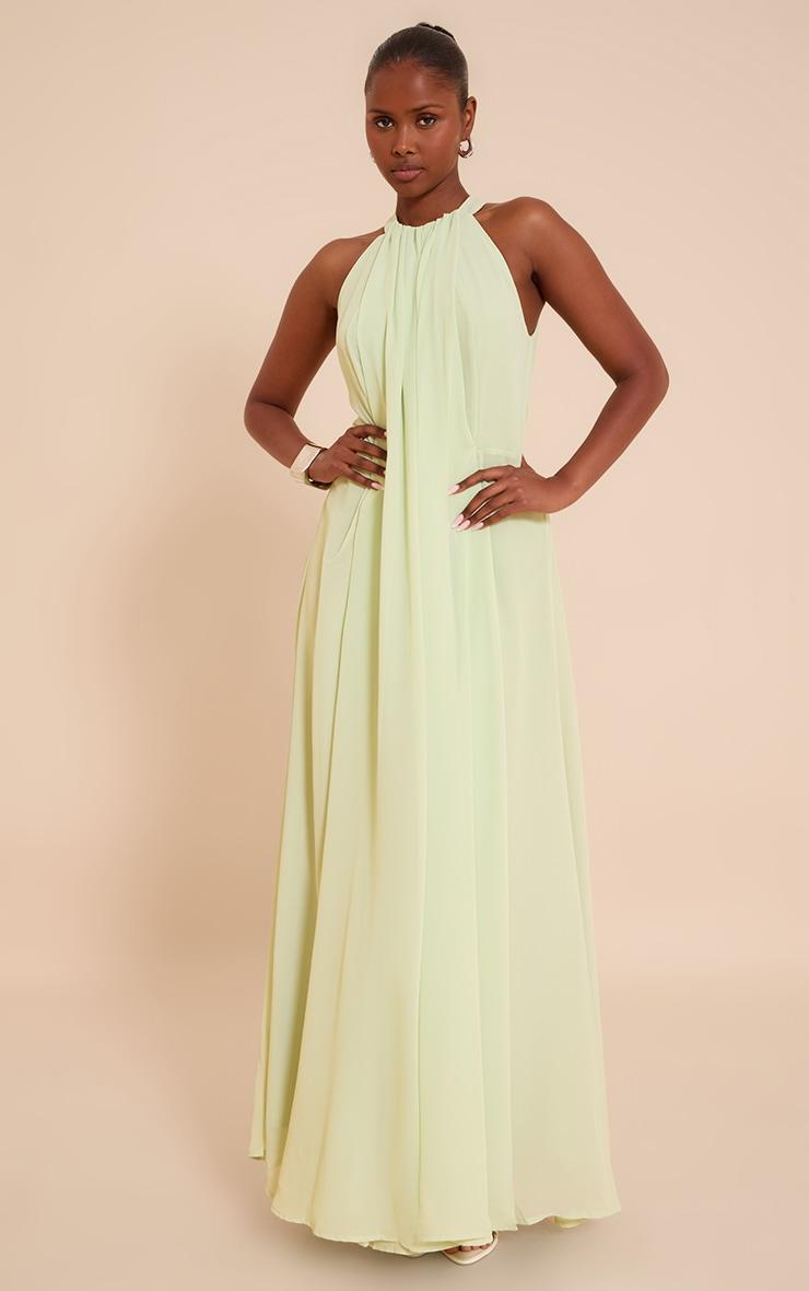 Lime Chiffon Extreme Pleated Maxi Dress Product Image