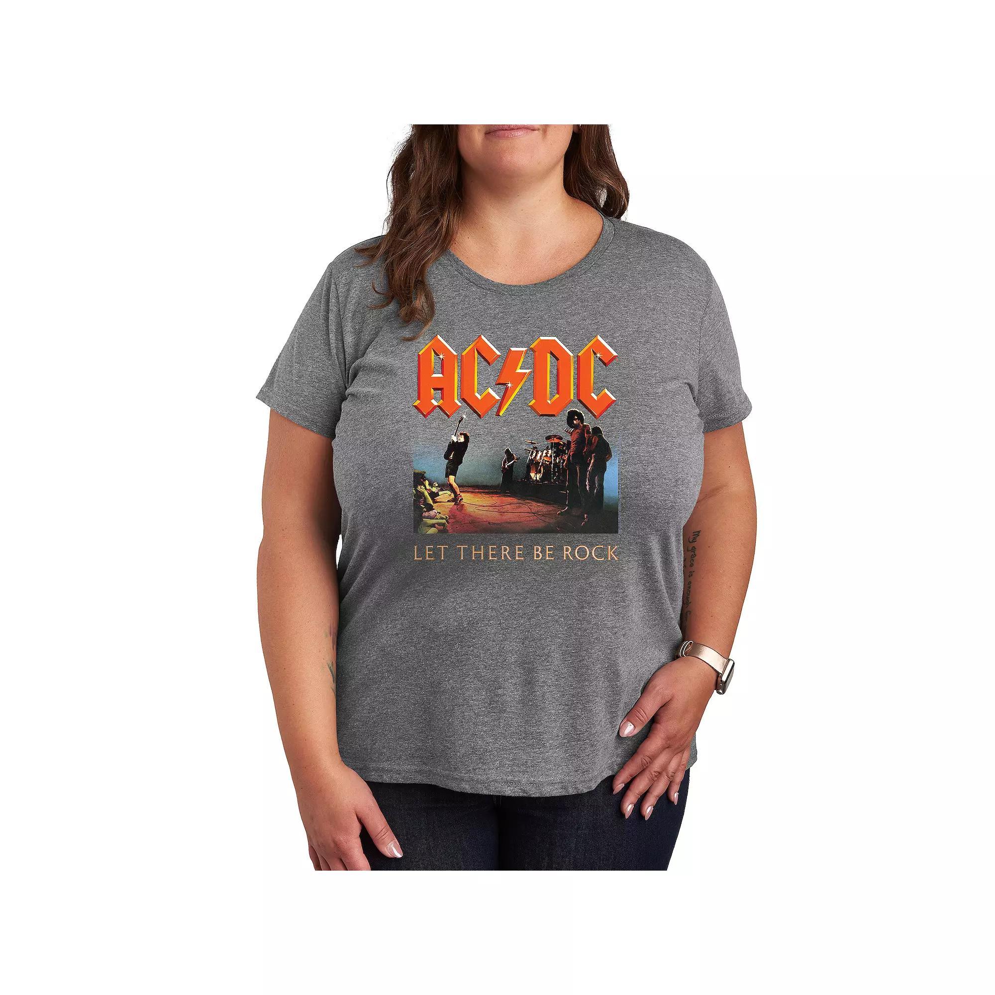 Plus ACDC Let There Be Rock Graphic Tee, Women's, Size: 2XL, Grey Gray Product Image