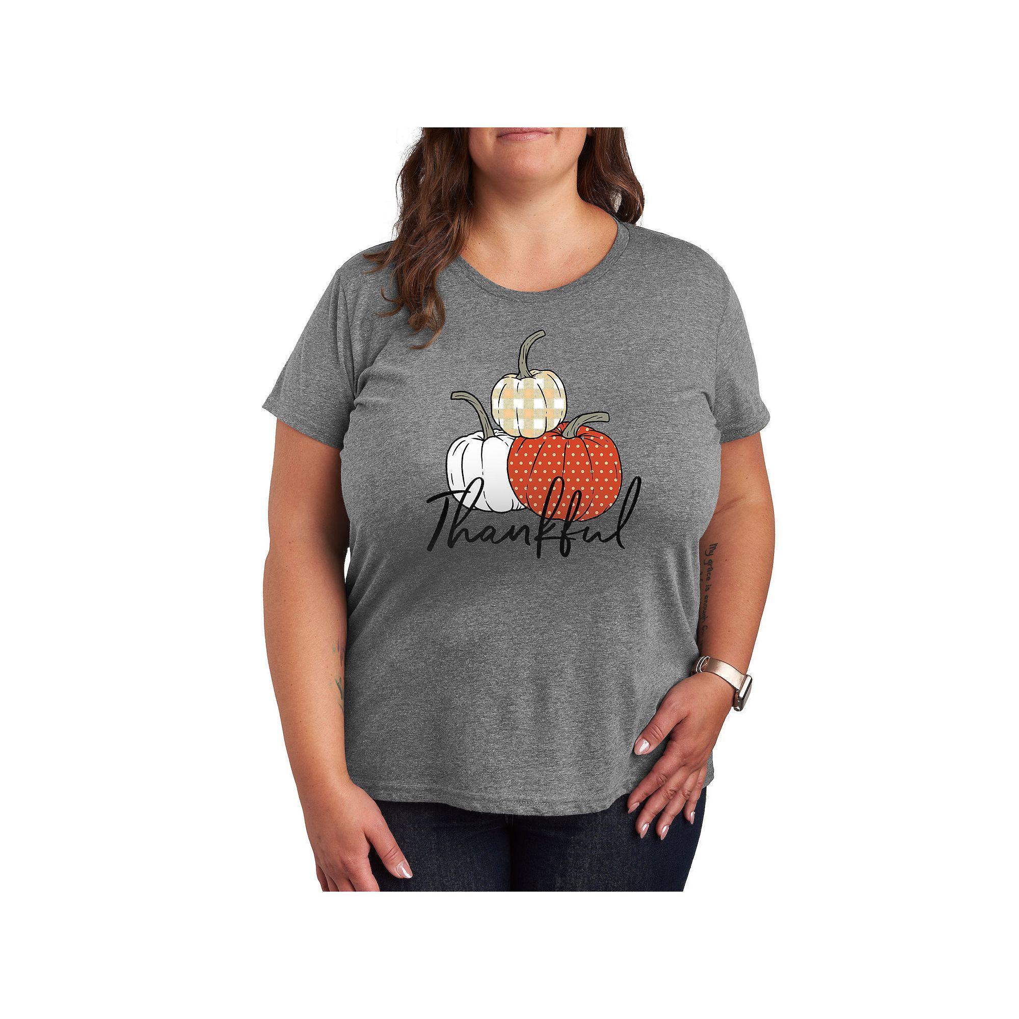 Plus Size Thankful Pumpkins Graphic Tee, Womens Grey Gray Product Image