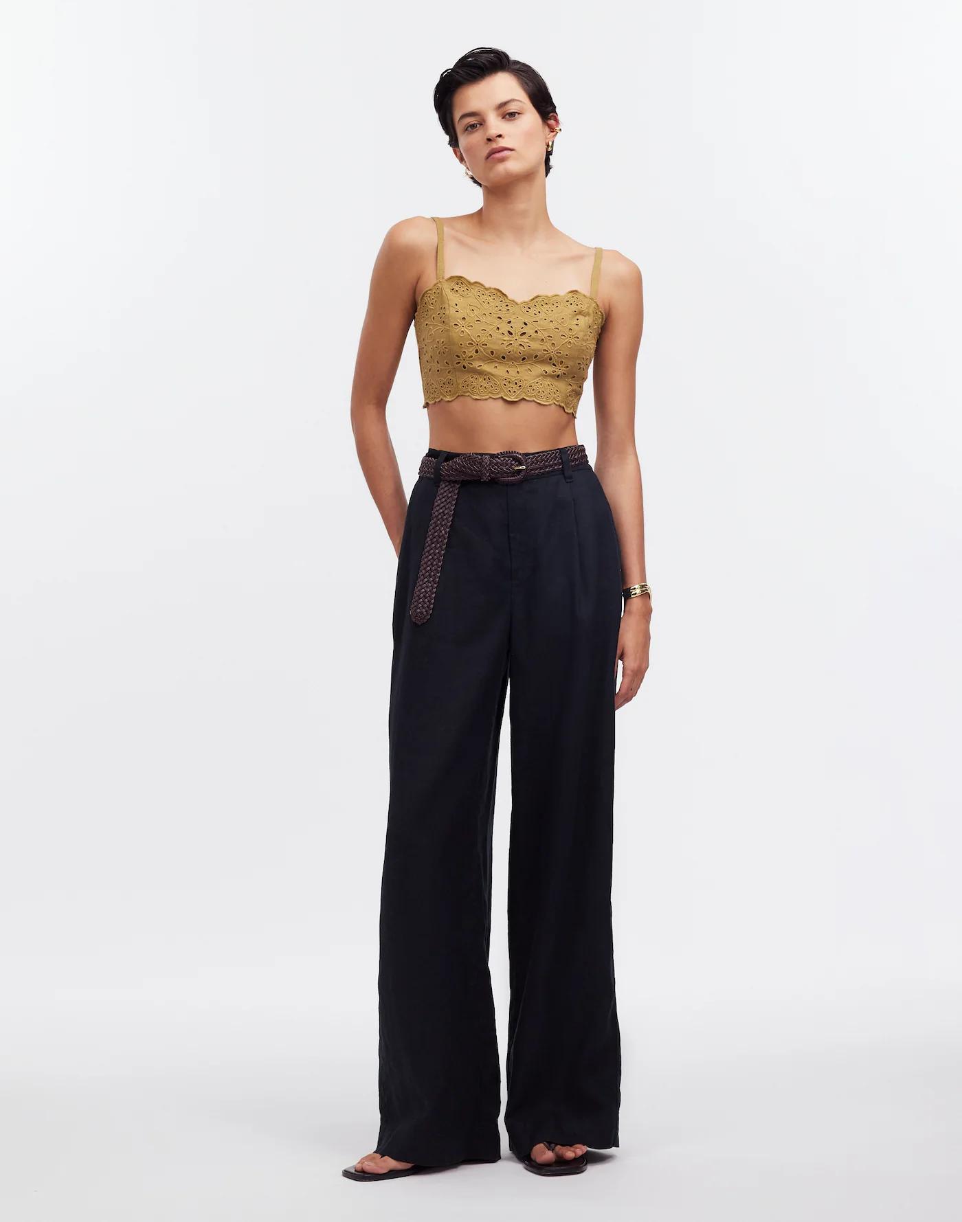 Eyelet Linen-Blend Crop Tank Top Product Image