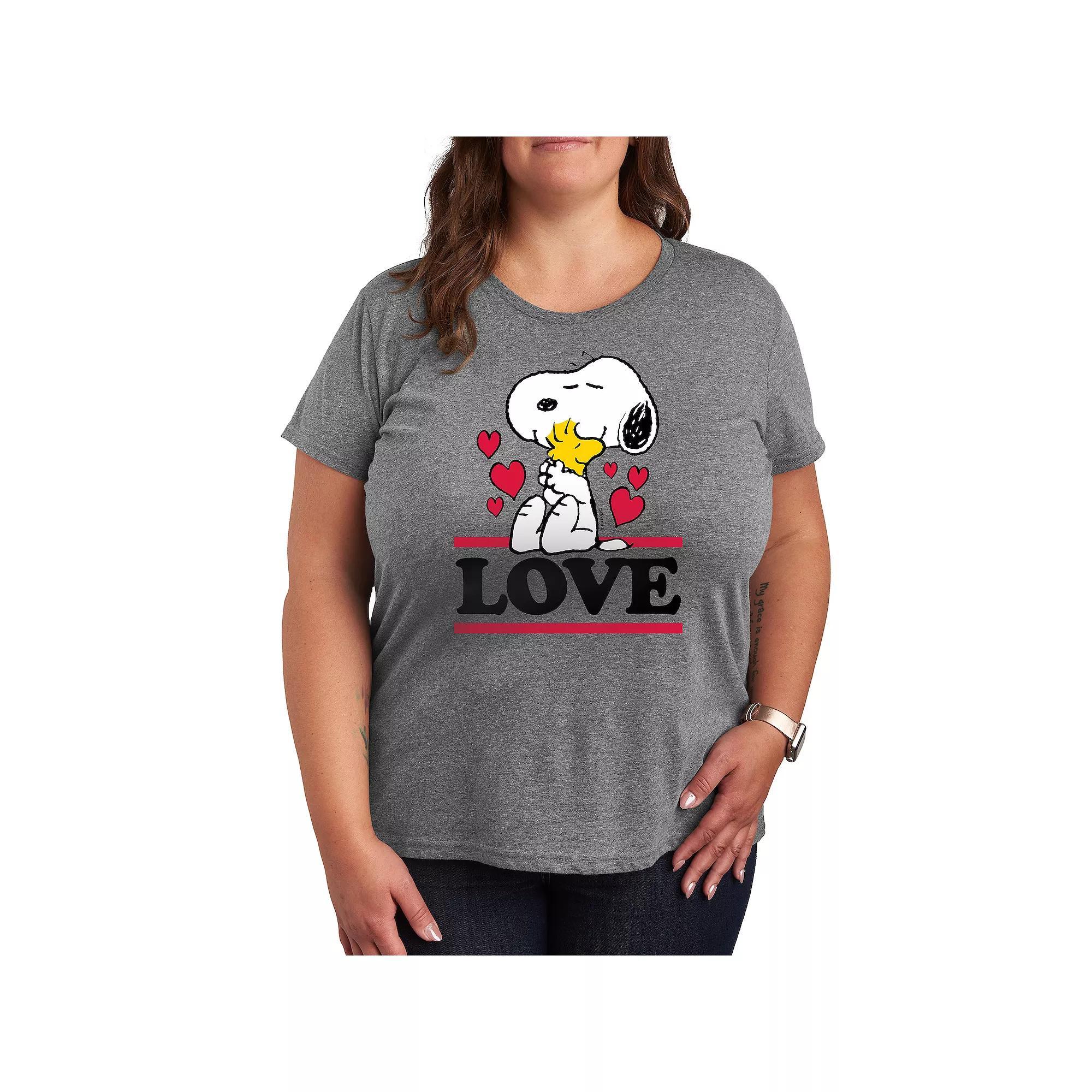 Plus Size Peanuts Love Snoopy Woodstock Graphic Tee, Women's, Size: 3XL, Grey Gray Product Image