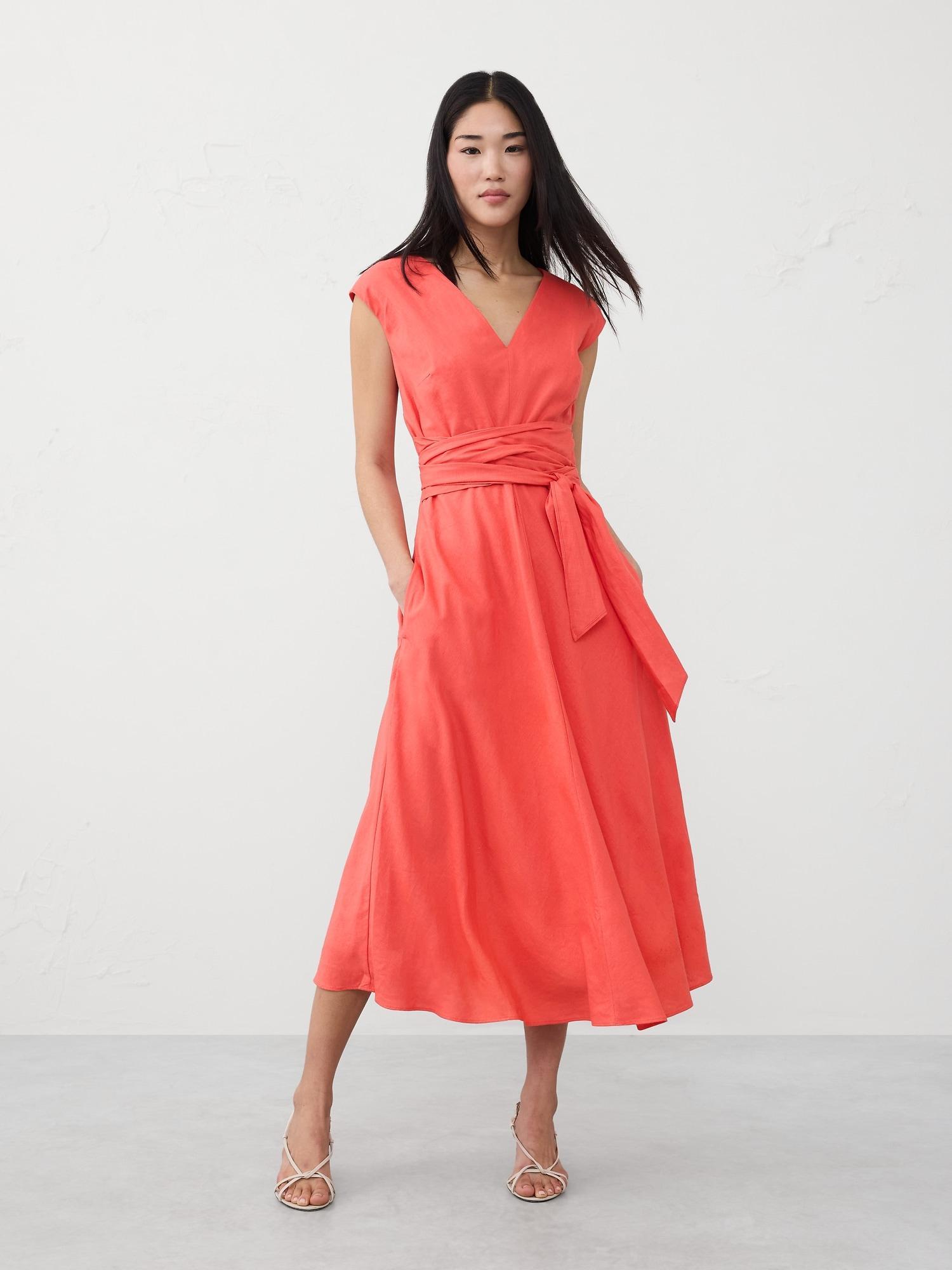 Linen-Blend Wrap Midi Dress Product Image