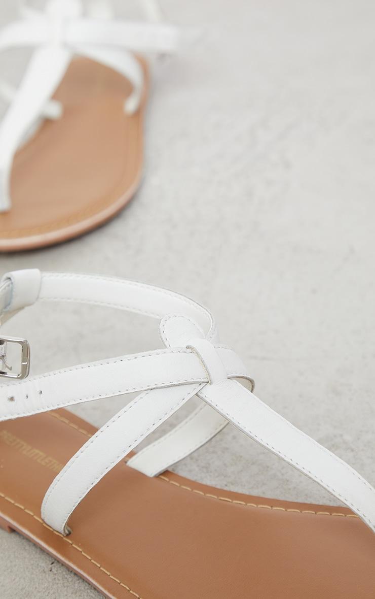 White Real Leather Basic Toe Thong Strap Flat Sandals Product Image