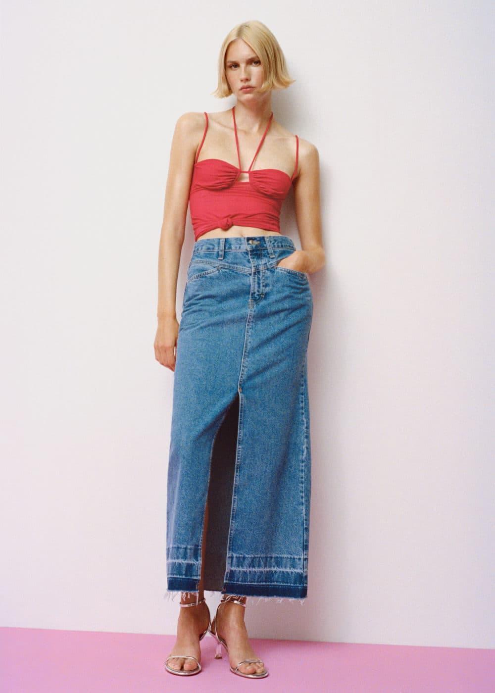 Mango Womens Denim Long Skirt Product Image