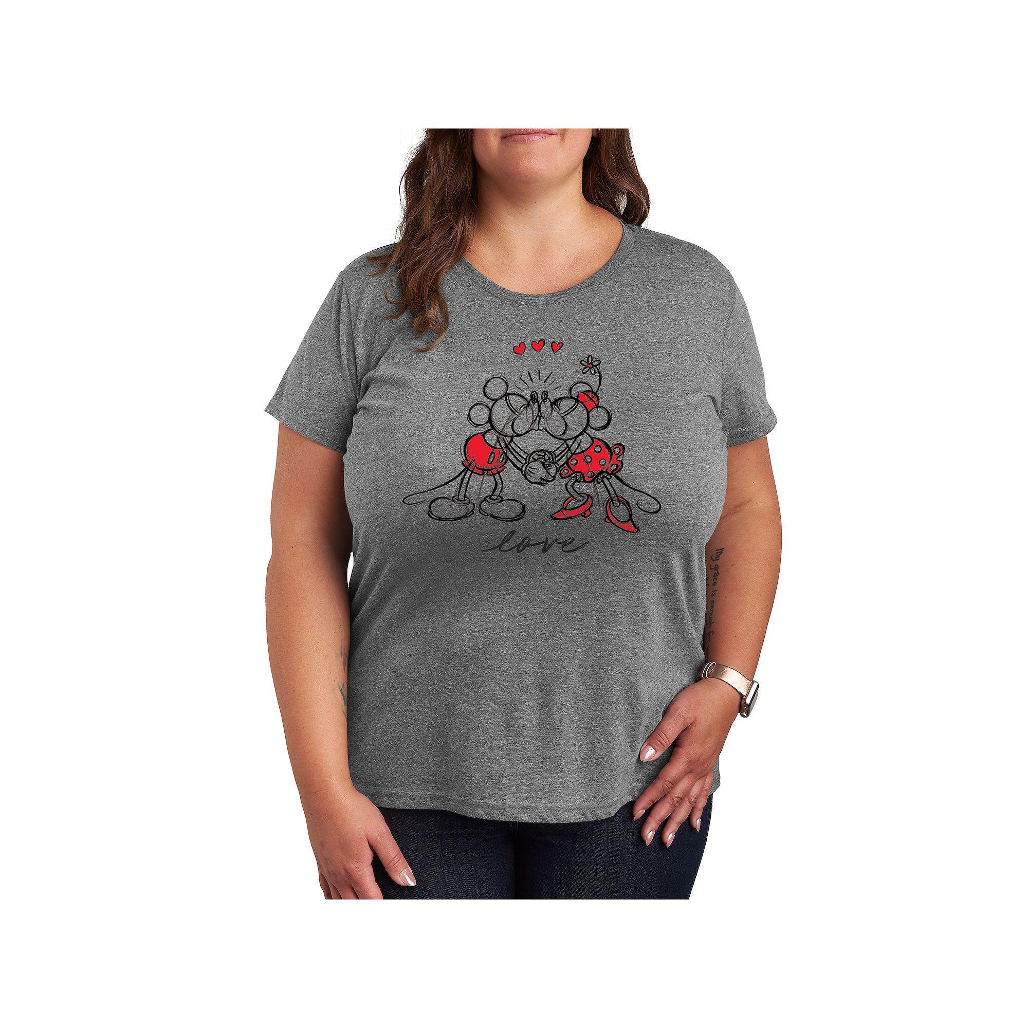 Disney's Mickey & Minnie Mouse Plus Size Love Sketch Graphic Tee, Women's, Size: 4XL, Grey Gray Product Image