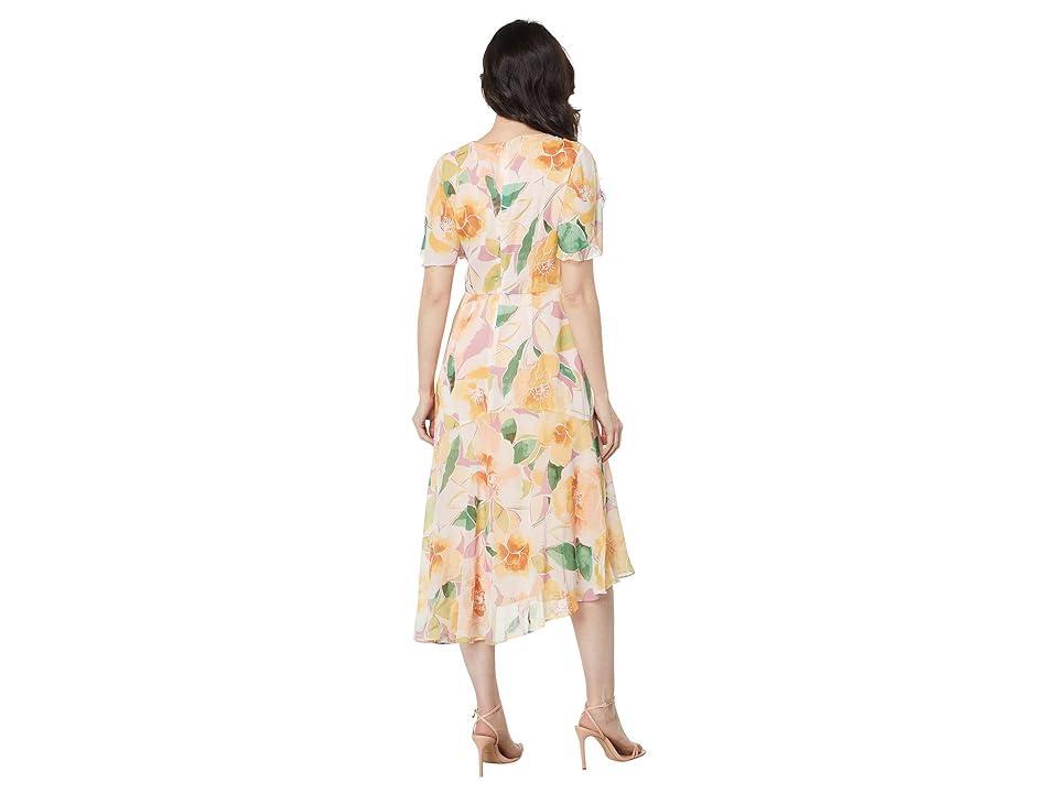 Maggy London Floral Print Short Flutter Sleeve Asymmetrical Hem Dress Product Image