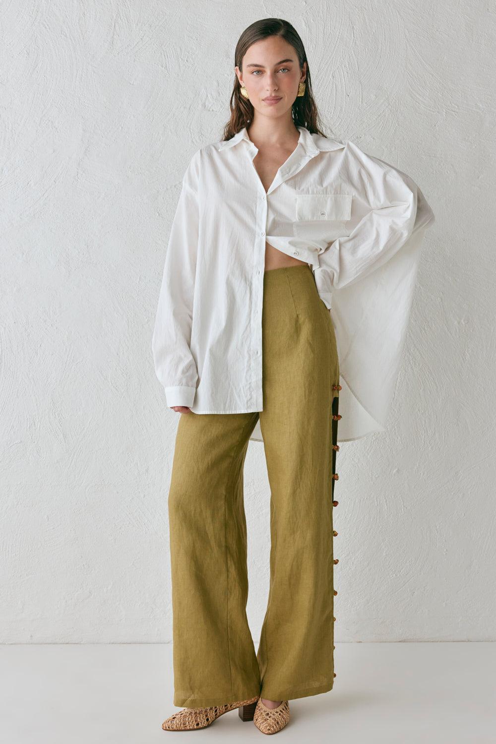 Tia Linen Pants Olive Product Image