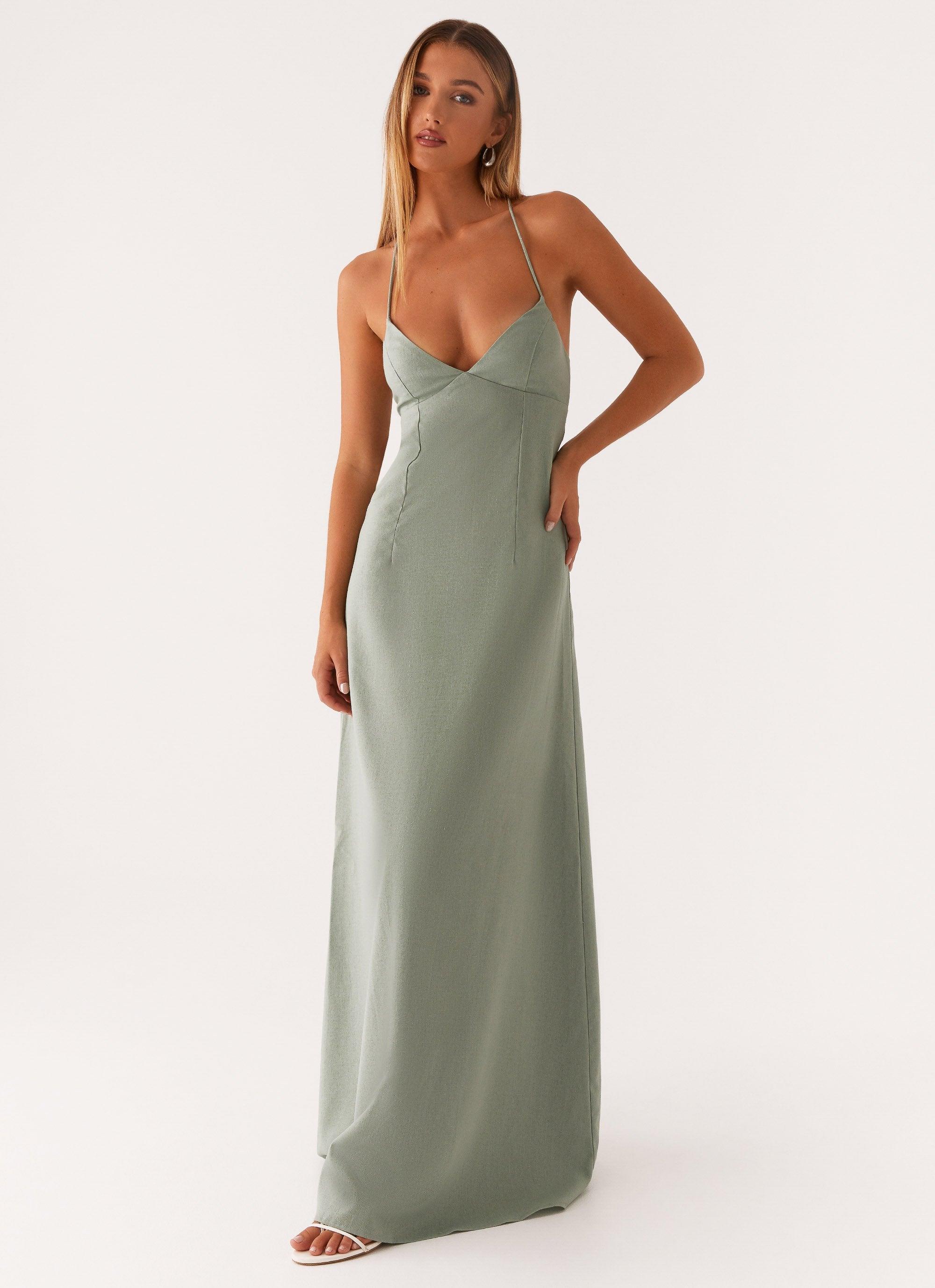 Middle Ground Linen Maxi Dress - Sage Product Image