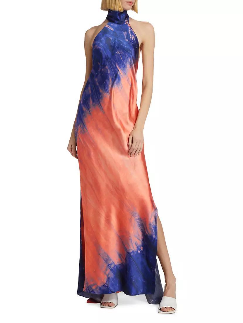 Sherry Tie-Dye Silk Halter Gown Product Image