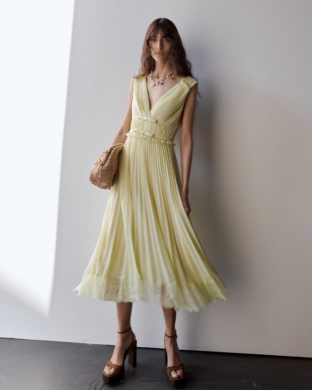 Yellow Chiffon Midi Dress Product Image