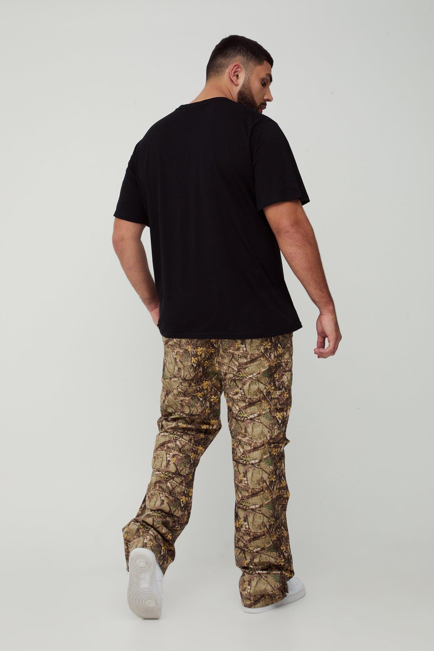 Plus Washed Ripstop Stacked Zip Hem Forest Camo Cargo Pants | boohooMAN USA Product Image