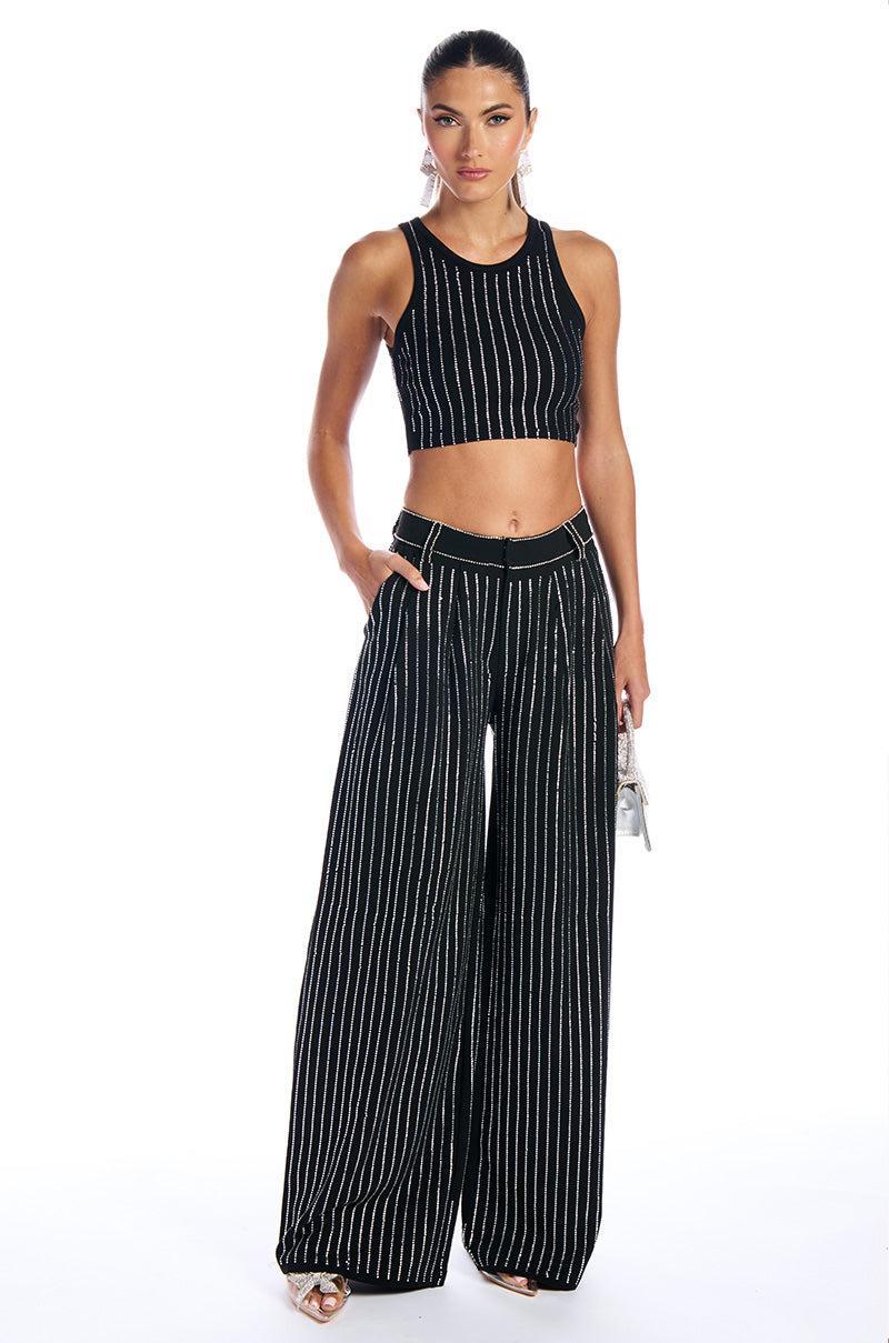 NOLLAN RHINESTONE STRIPE MICRO CROP TANK Product Image