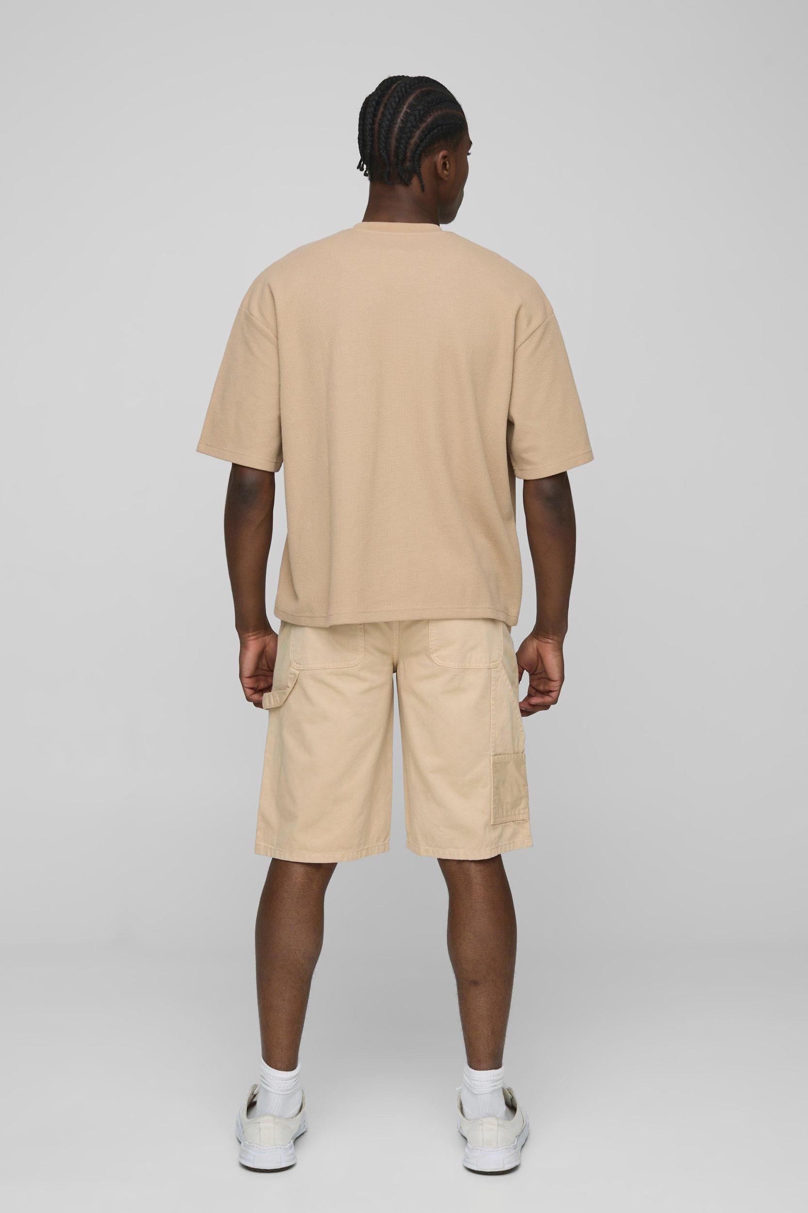 Relaxed Long Length Overdye Carpenter Shorts | boohooMAN USA Product Image