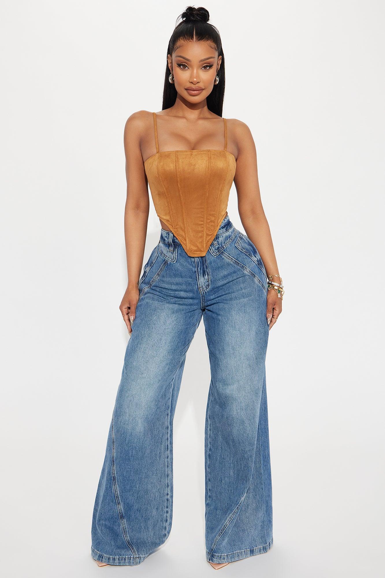 Howdy Faux Suede Corset Top - Camel Product Image