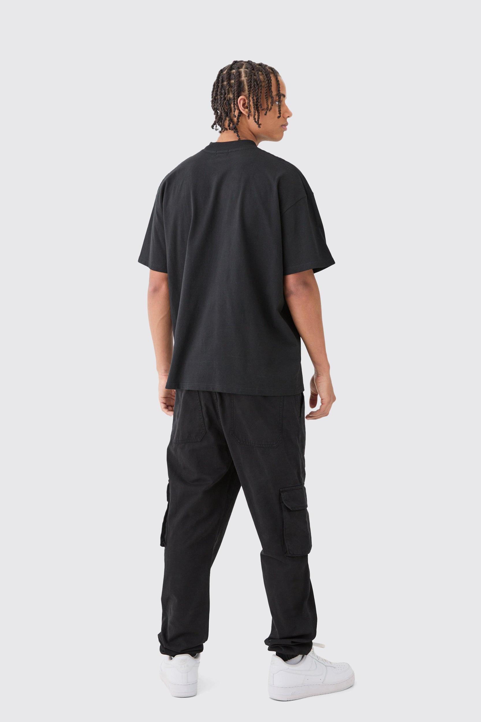 Elasticated Waist Slim Fit Branded Cargo Sweatpants | boohooMAN USA Product Image