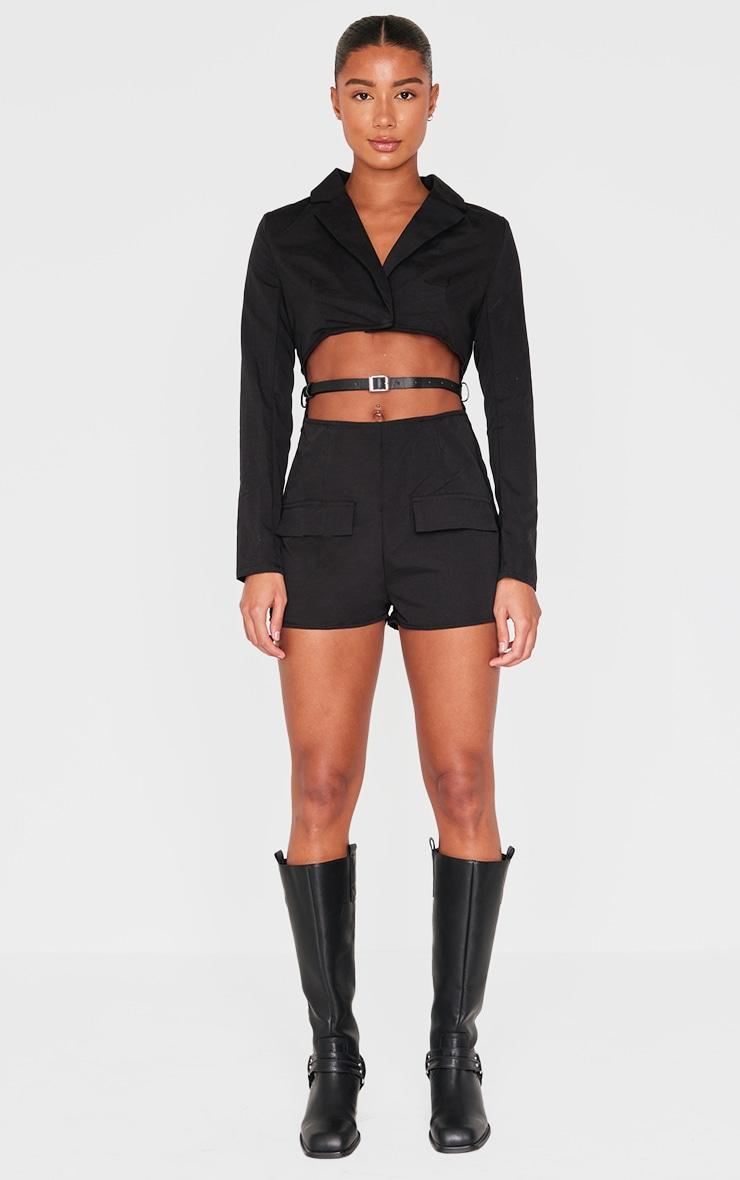 Black Tailored Woven Long Sleeve Romper Product Image