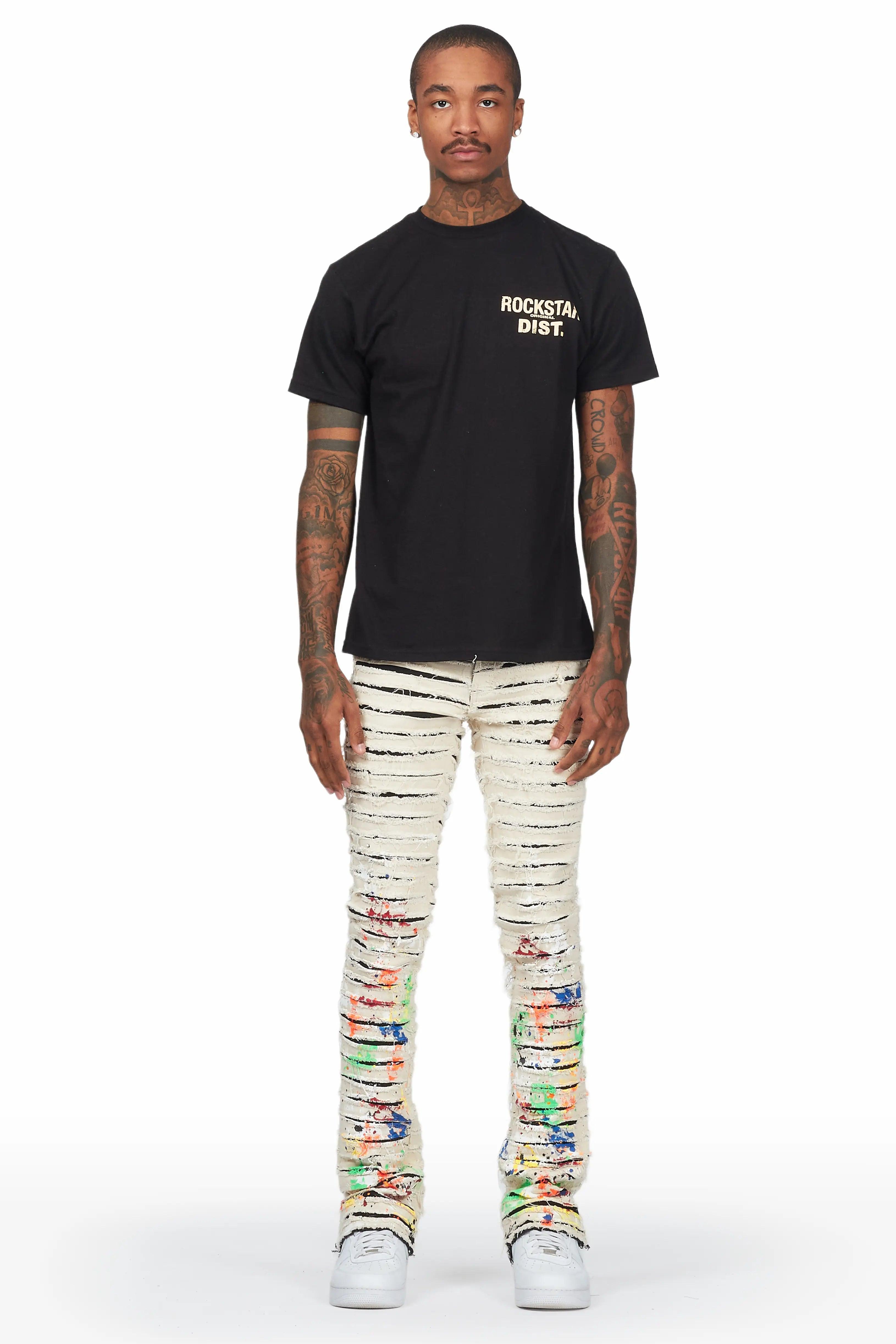 Naman Beige Painter Stacked Flare Jean Male Product Image