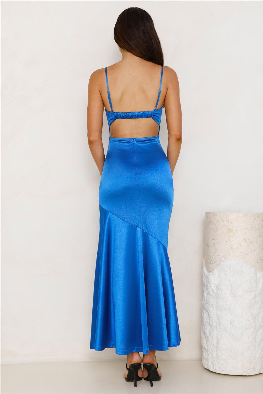 Mesmerise You Satin Maxi Dress Blue Product Image